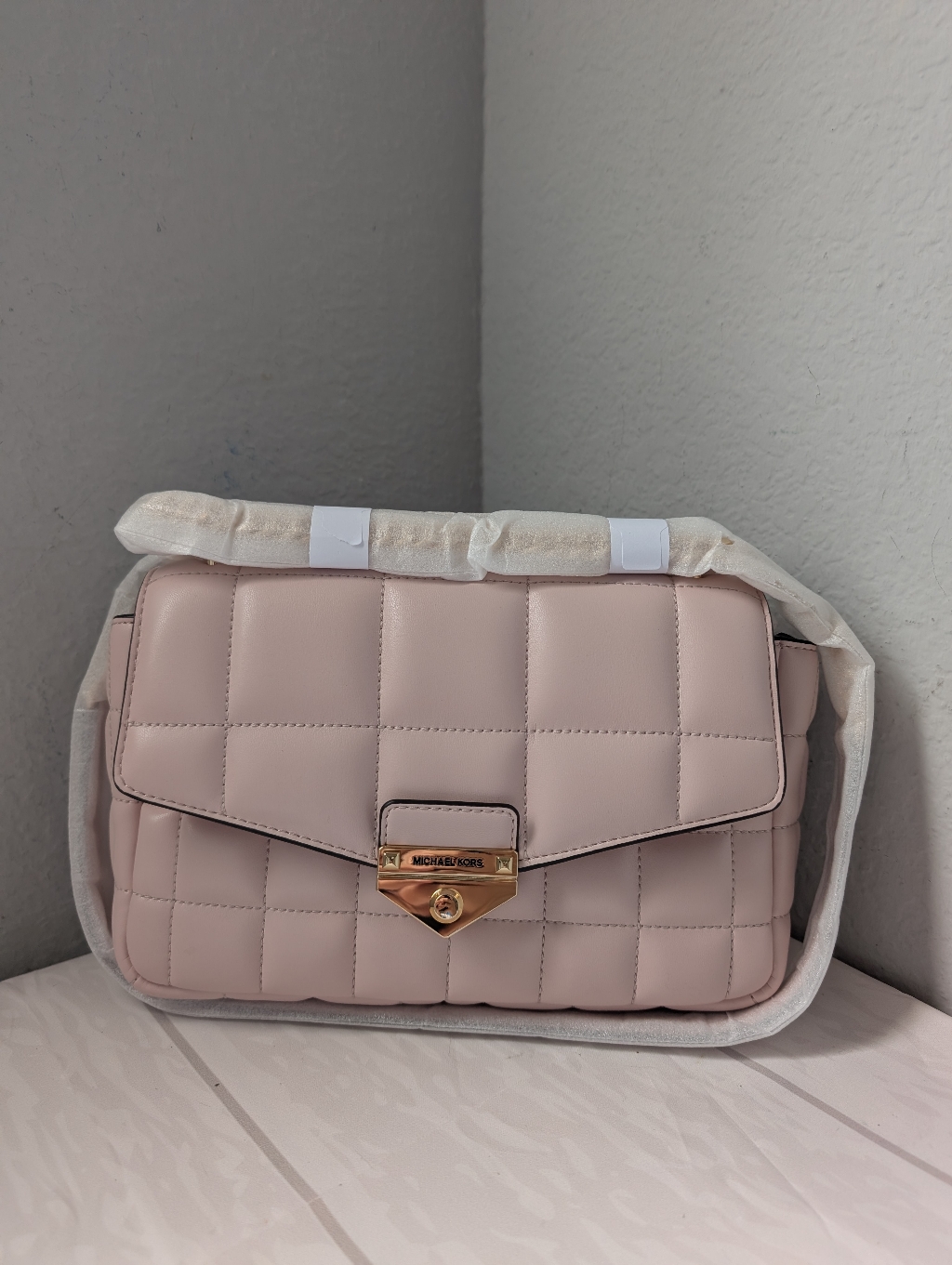Nwt Michael Kors Soho Large Quilted Shoulder Bag In Powder Blush